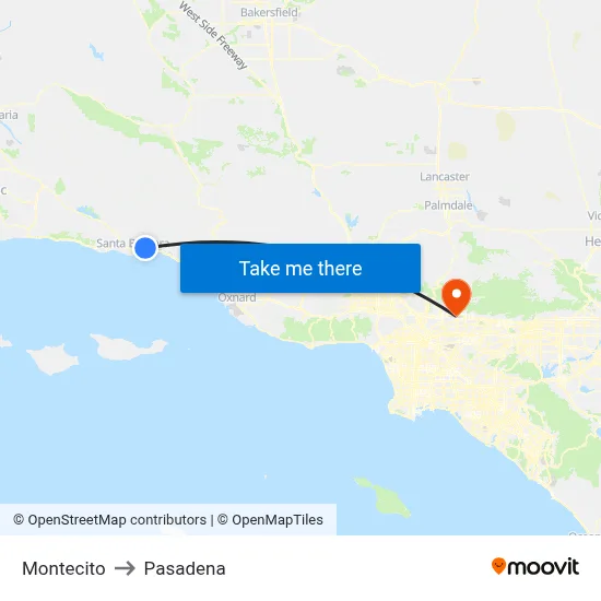 Montecito to Pasadena map