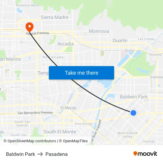 Baldwin Park to Pasadena map