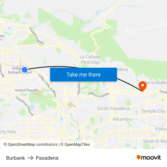 Burbank to Pasadena map