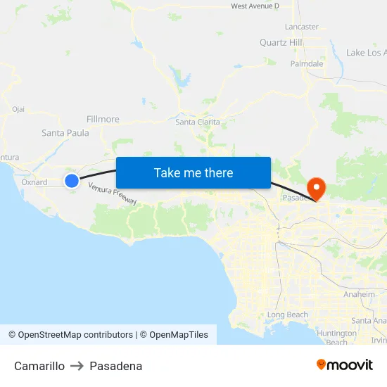 Camarillo to Pasadena map