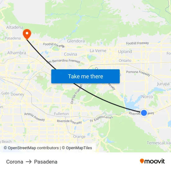 Corona to Pasadena map