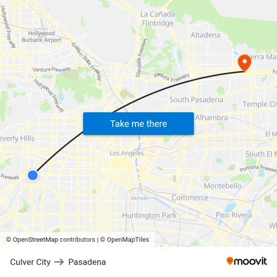 Culver City to Pasadena map