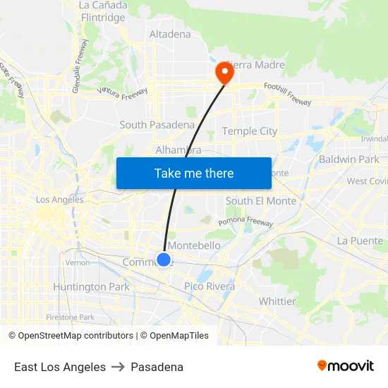 East Los Angeles to Pasadena map