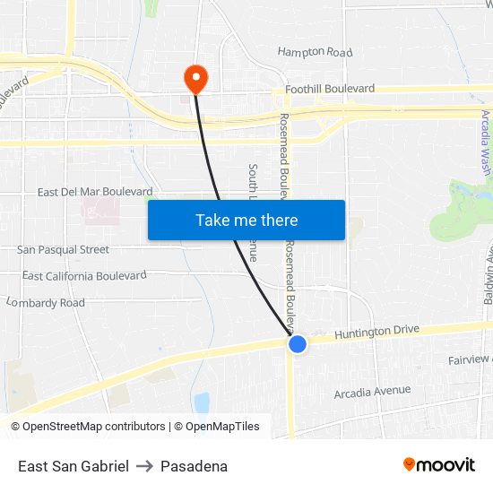 East San Gabriel to Pasadena map