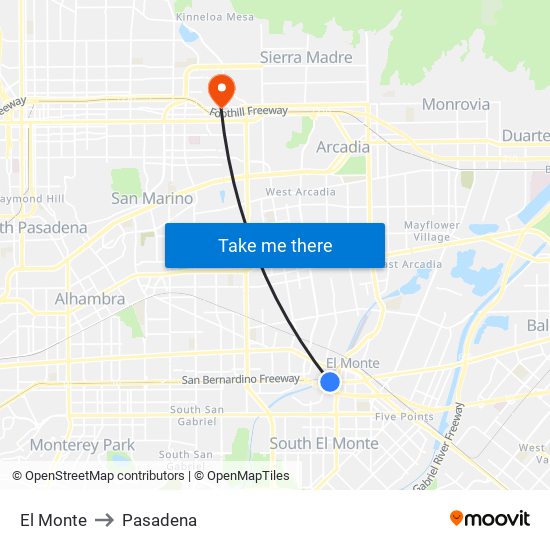 El Monte to Pasadena map