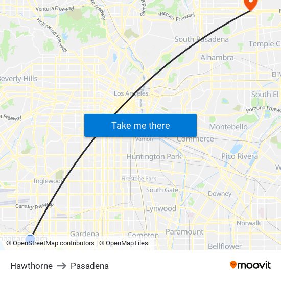 Hawthorne to Pasadena map