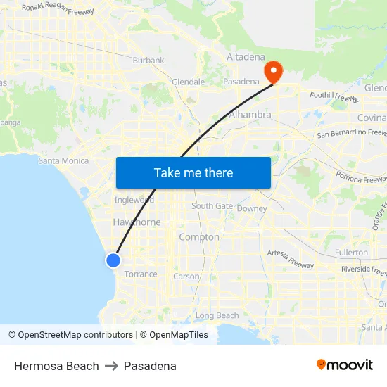 Hermosa Beach to Pasadena map