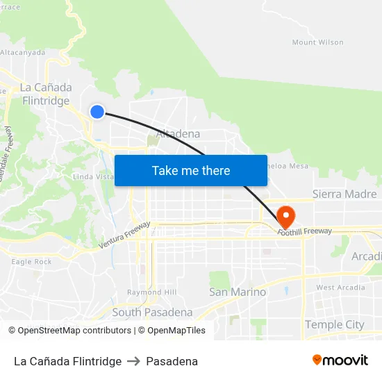La Cañada Flintridge to Pasadena map