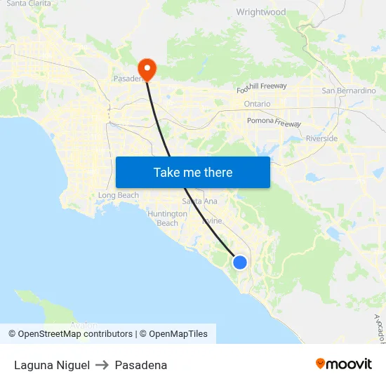 Laguna Niguel to Pasadena map