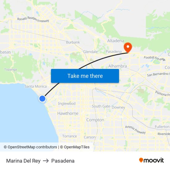 Marina Del Rey to Pasadena map