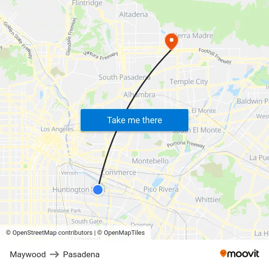 Maywood to Pasadena map