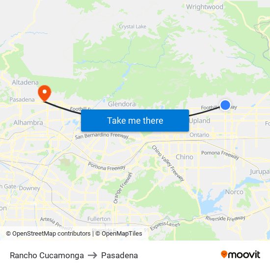 Rancho Cucamonga to Pasadena map
