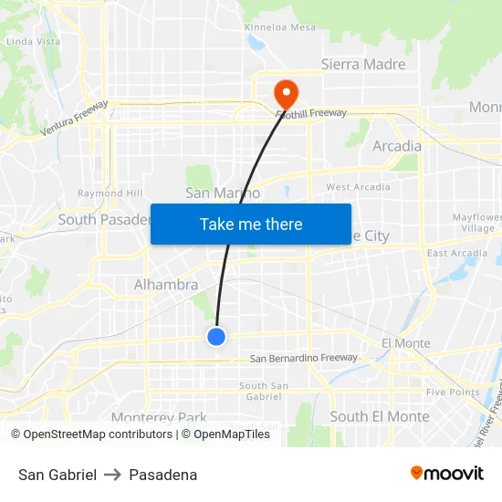 San Gabriel to Pasadena map