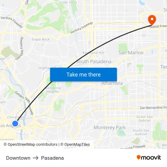 Downtown to Pasadena map