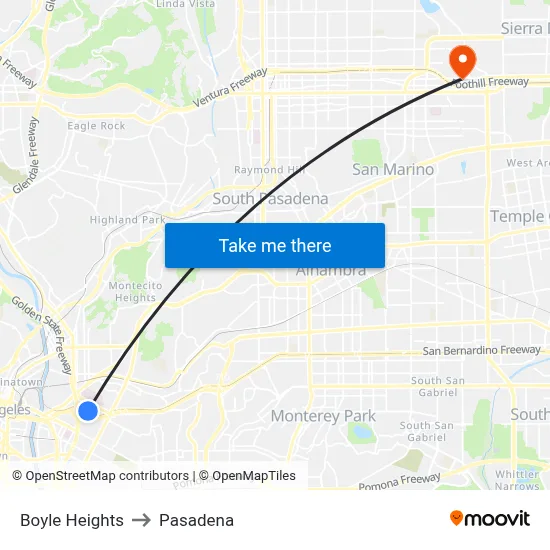 Boyle Heights to Pasadena map