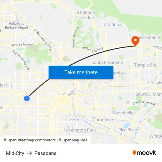 Mid-City to Pasadena map