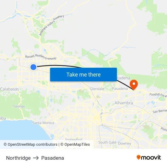Northridge to Pasadena map