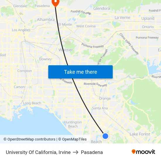 University Of California, Irvine to Pasadena map