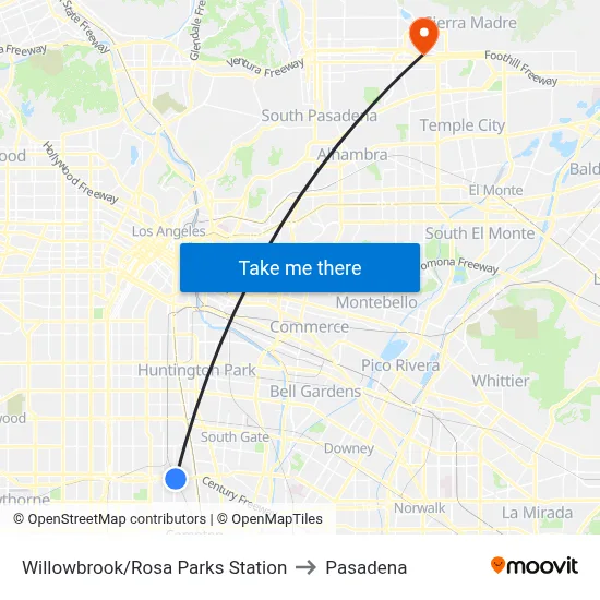 Willowbrook/Rosa Parks Station to Pasadena map