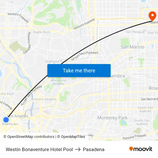 Westin Bonaventure Hotel Pool to Pasadena map