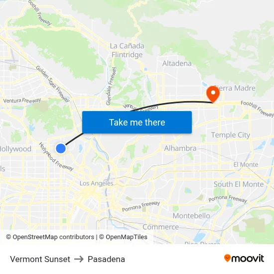 Vermont Sunset to Pasadena map