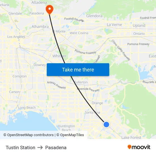 Tustin Station to Pasadena map