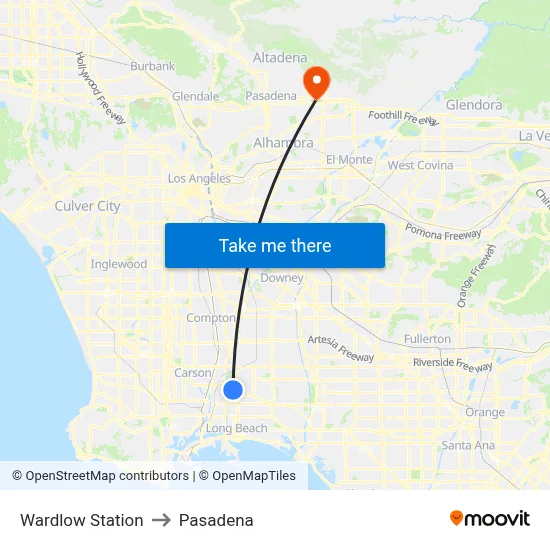Wardlow Station to Pasadena map