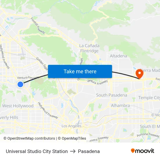 Universal Studio City Station to Pasadena map