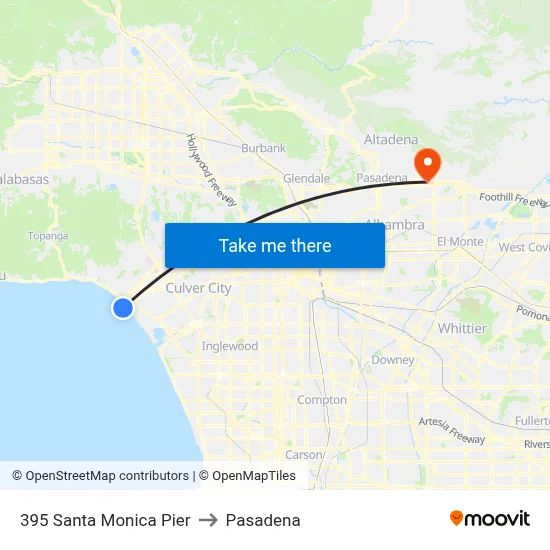 395 Santa Monica Pier to Pasadena map