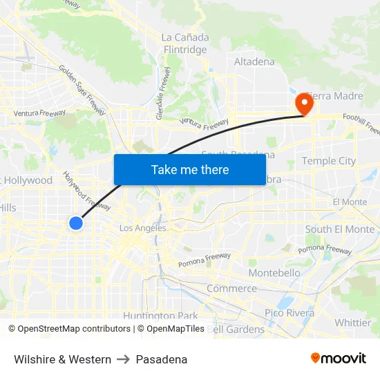 Wilshire & Western to Pasadena map