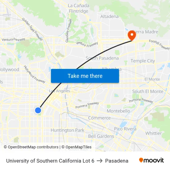 University of Southern California Lot 6 to Pasadena map