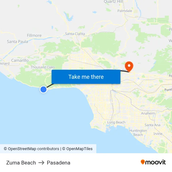 Zuma Beach to Pasadena map