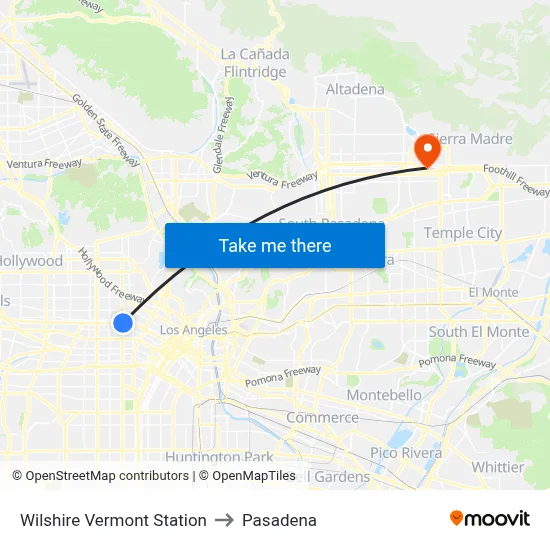 Wilshire Vermont Station to Pasadena map
