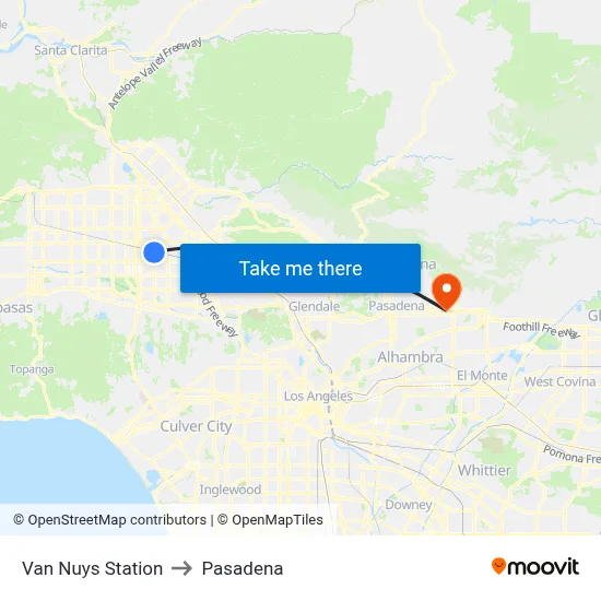 Van Nuys Station to Pasadena map