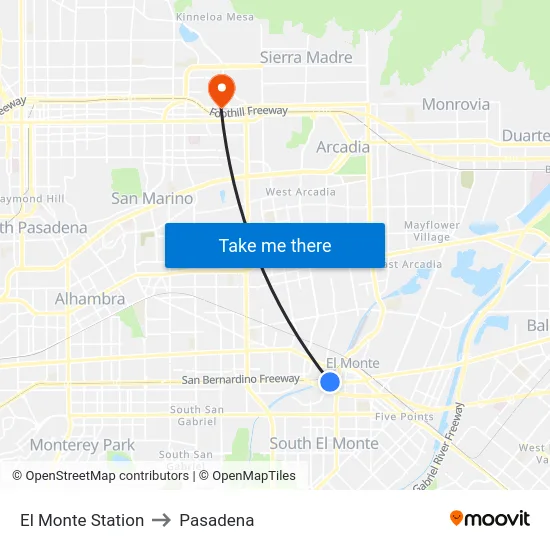 El Monte Station to Pasadena map
