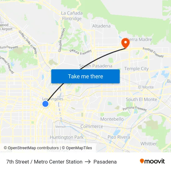 7th Street / Metro Center Station to Pasadena map