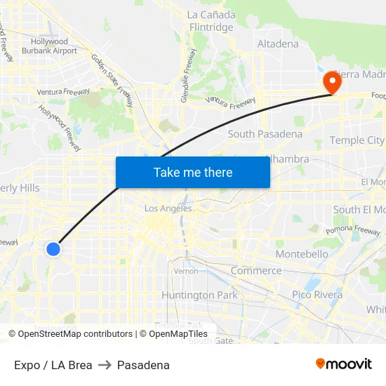 Expo / LA Brea to Pasadena map