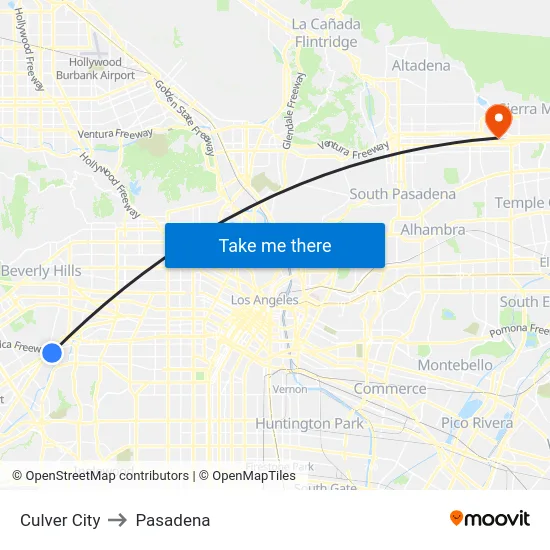 Culver City to Pasadena map