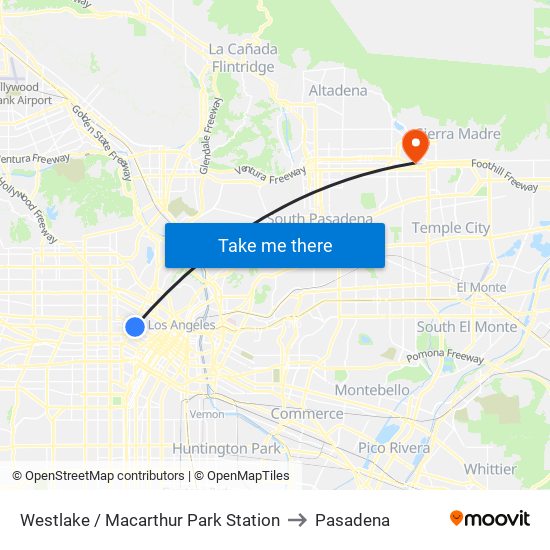 Westlake / Macarthur Park Station to Pasadena map