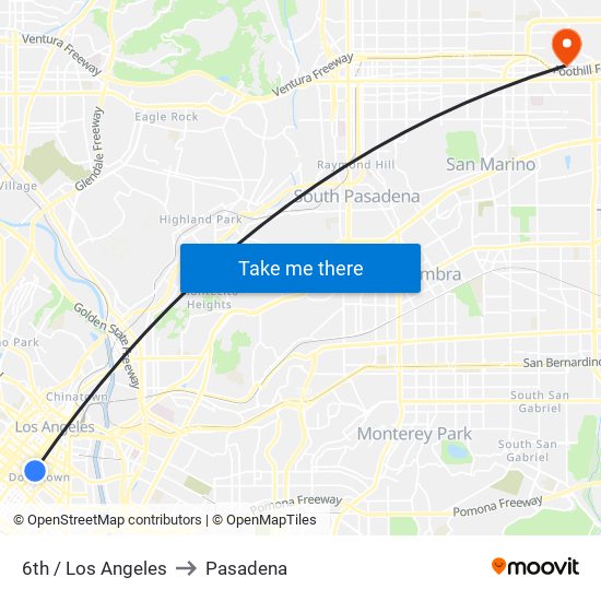 6th / Los Angeles to Pasadena map