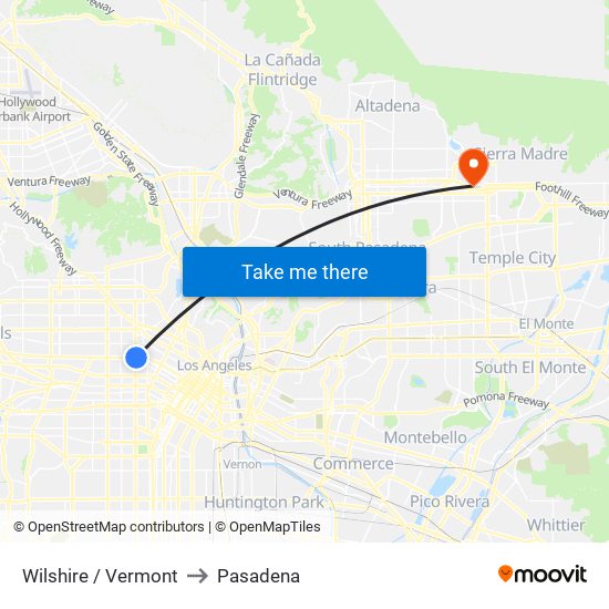 Wilshire / Vermont to Pasadena map