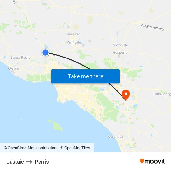 Castaic to Perris map