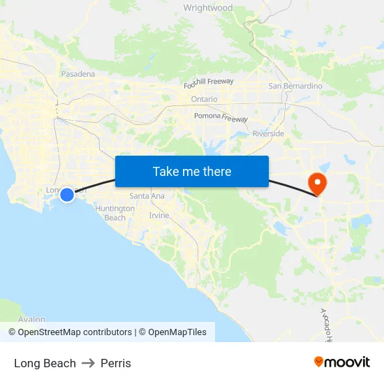 Long Beach to Perris map