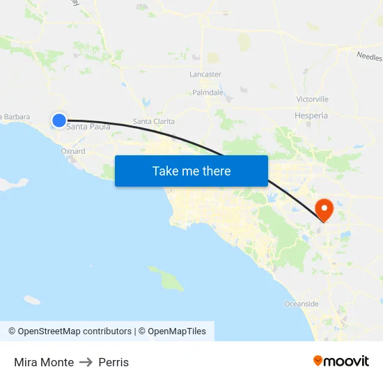 Mira Monte to Perris map