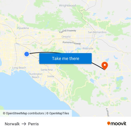 Norwalk to Perris map