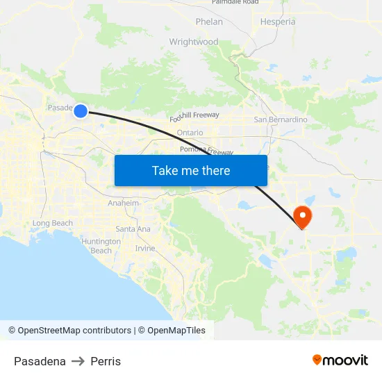 Pasadena to Perris map
