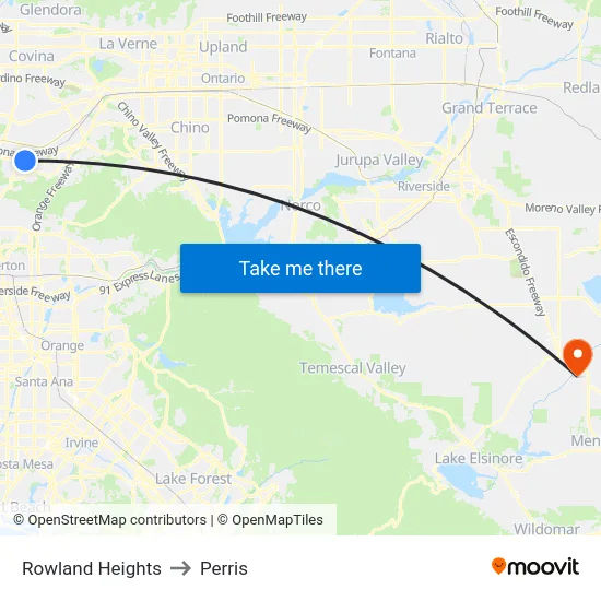 Rowland Heights to Perris map