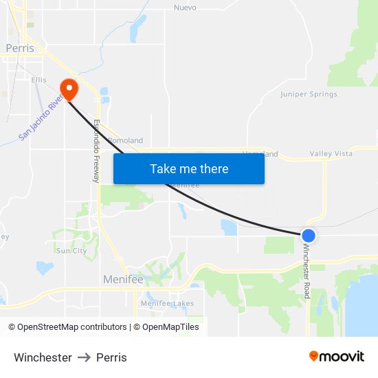 Winchester to Perris map