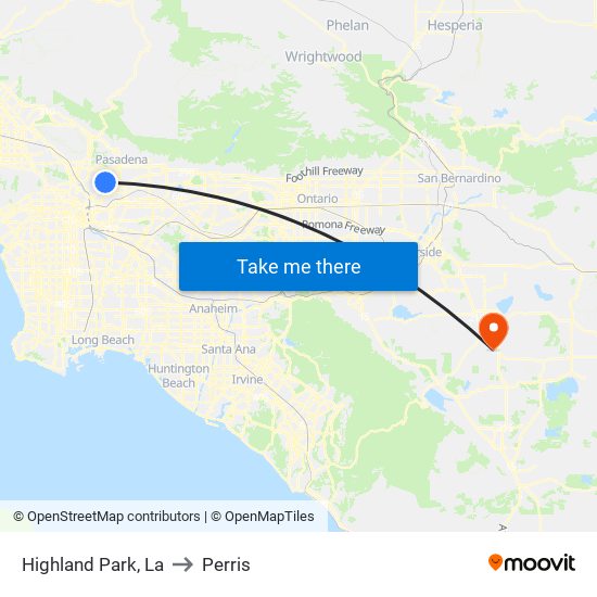 Highland Park, La to Perris map