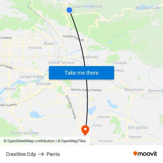 Crestline Cdp to Perris map